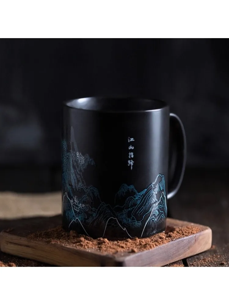 Tasse à couleur changeante de Style chinois, tasse en céramique, motif d'eau verte et de montagne verte, cadeau pour la famille et les amis