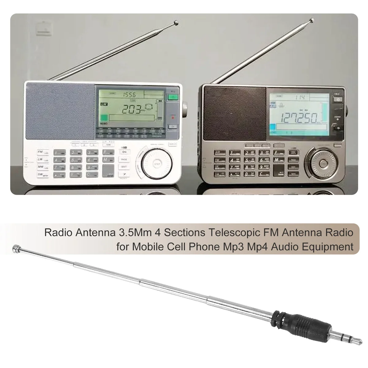 Antena Radio 3.5Mm 4 bagian, Radio antena FM teleskopik untuk ponsel Mp3 Mp4, peralatan Audio