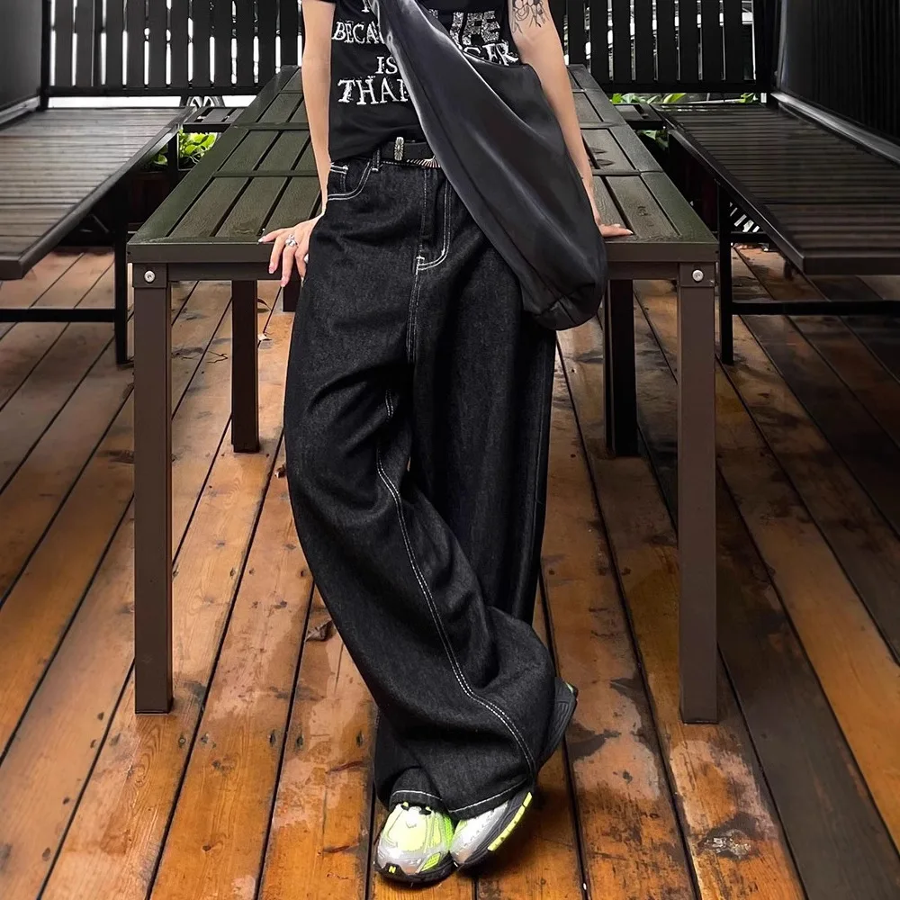 YJKDYK Vintage Embroidery Black Jeans Women Oversized Streetwear Grunge Y2k Baggy Denim Trousers Boyfriend Jeans Hip Hop Gothic