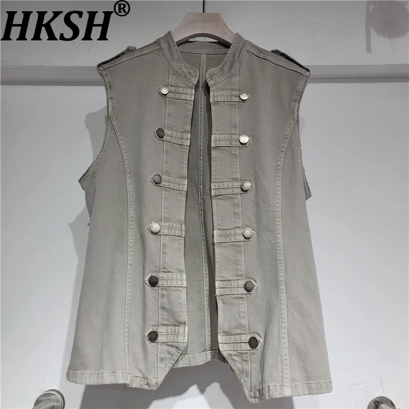 

Женский джинсовый жилет HKSH с круглым вырезом, двубортный, на пуговицах, в стиле Y2K, хип-хоп, повседневный, без рукавов, весна-лето HK22051
