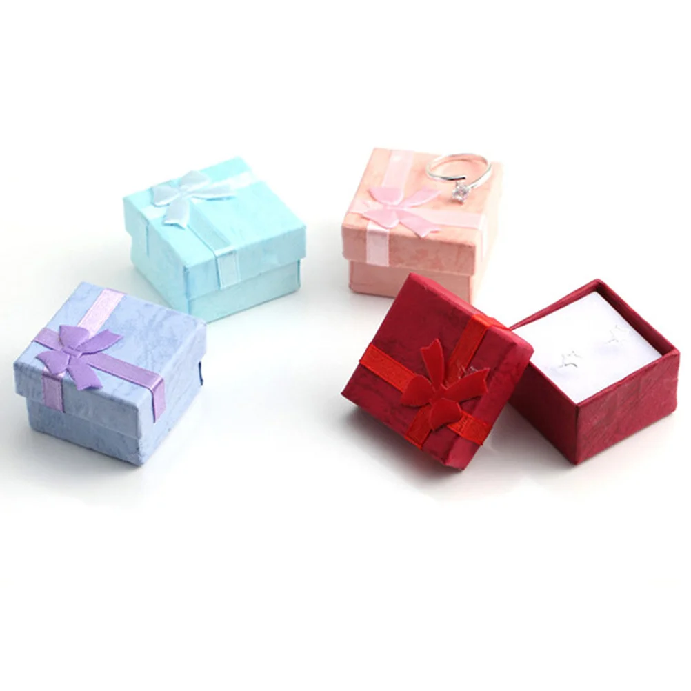 

5Pcs Jewelry Gift Boxes Small Square Elegant Bowknot Decor for Ring Earrings Pendant Mini Paper Box Jewelry Box