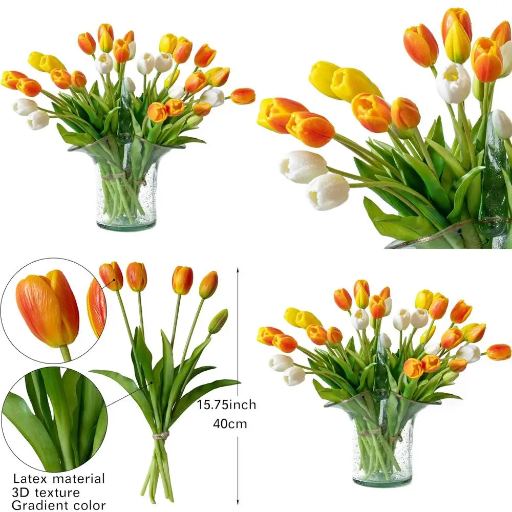 

40 искусственных тюльпанов, латексные цветочные композиции, подходят для свадеб, вечеринок, декора дома или сада - оттенки оранжевого с эффектом обжига.