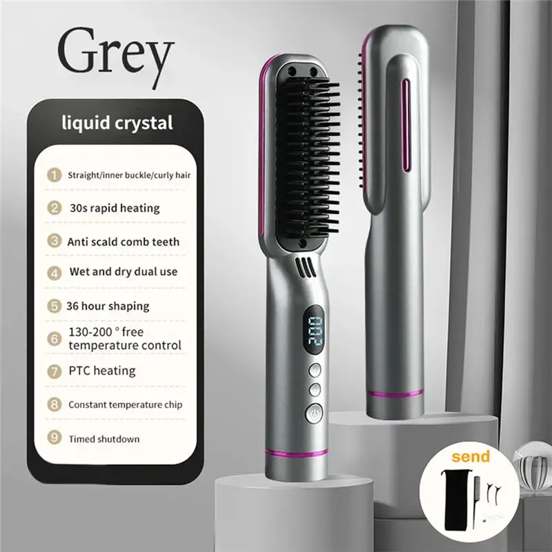 A60T Effortless Wireless Wet & Dry Hair Straightening Comb Anti-Hot Temperature Controlled Hair Care & Styling Comb Portable Hai