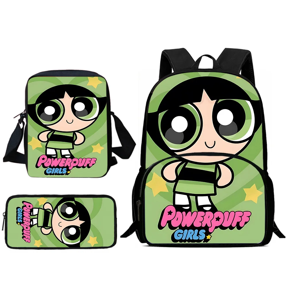 Child Cute Anime Powerpuffs Girlss Backpacks Shoulder Bag Pencil Case Pupil Large Capacity School Bags for Boys Girls Best Gift