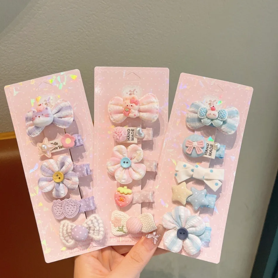 Cute Girls Cartoon Bow Hair Clips Set Sweet Girls Bunny Flower Hairpins Fashion Side Bangs Clips Kids Cute Hair Accessories ZX07
