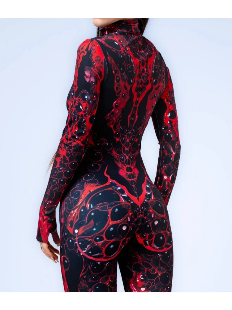 Sexy Damen Psychedelischer Netz-Cosplay-Bodysuit Horror Halloween Festival Party Jumpsuit Karneval Bühnenauftritt Eng Anliegend – Detail 11