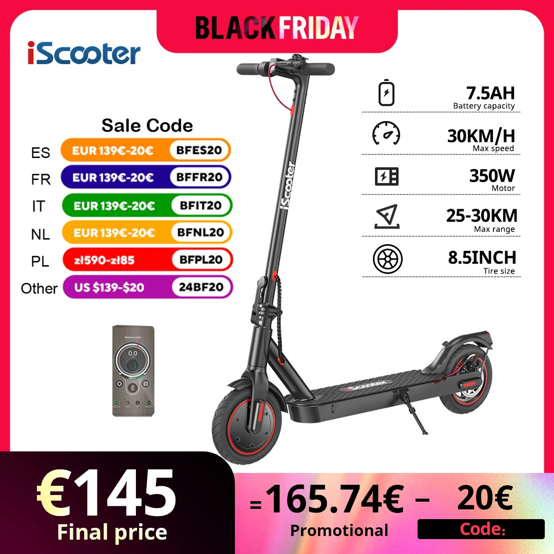 iScooter i9 Electric Scooter 7.5Ah Battery Foldable e scooter App Control 350w Adult Electric kick Scooter 30km/h