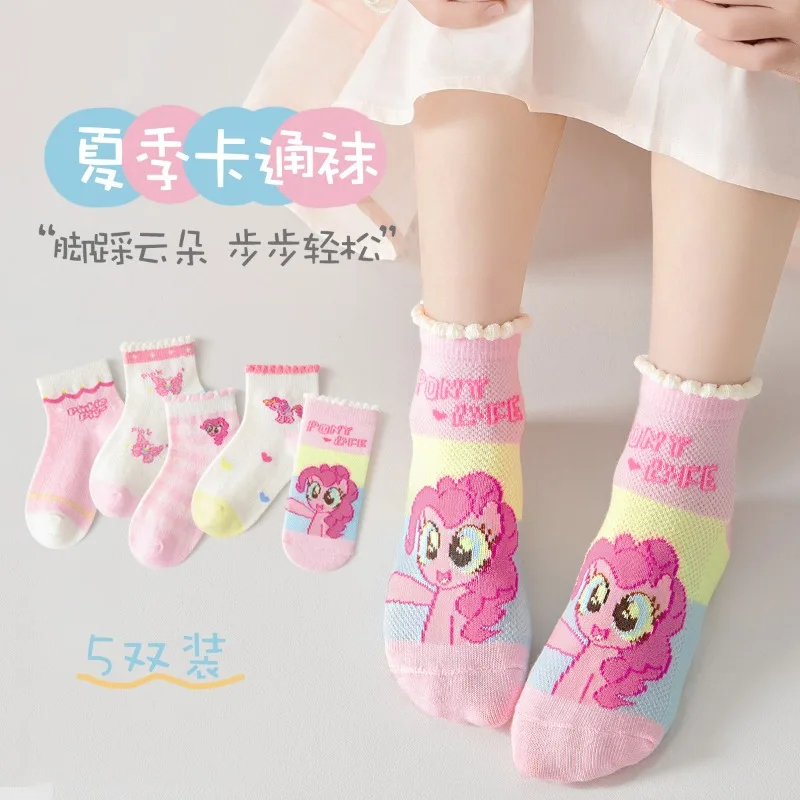

5 Pairs My Little Pony Kids Mesh Thin Socks New Summer Cute Cartoon 1-12 Years Old Children Mid-calf Cotton Sock for Girls Gifts