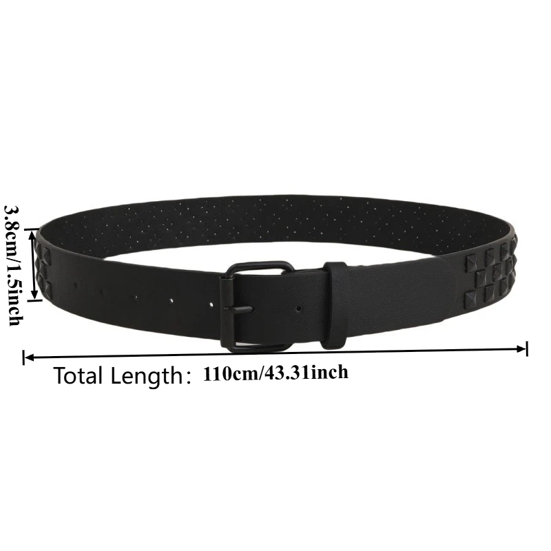 Men's Punk-Style Pyramid Bead Belt with Gold Accents Women's Wide Leather Belt with Hip-Hop and Denim Decorations
