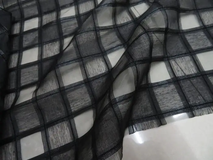 Organza Fabric Black Translucent Background Natural Color Square Plaid Cut Flower Jacquard Fashion Cloth Tutu Skirt