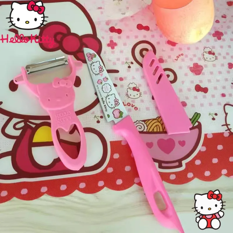 

Kawaii Hello Kitty Set Multi-functional Knife Cute Cartoon Fruit Dormitory Home Student Carry Paring Knife Kitchen Supplies Gift