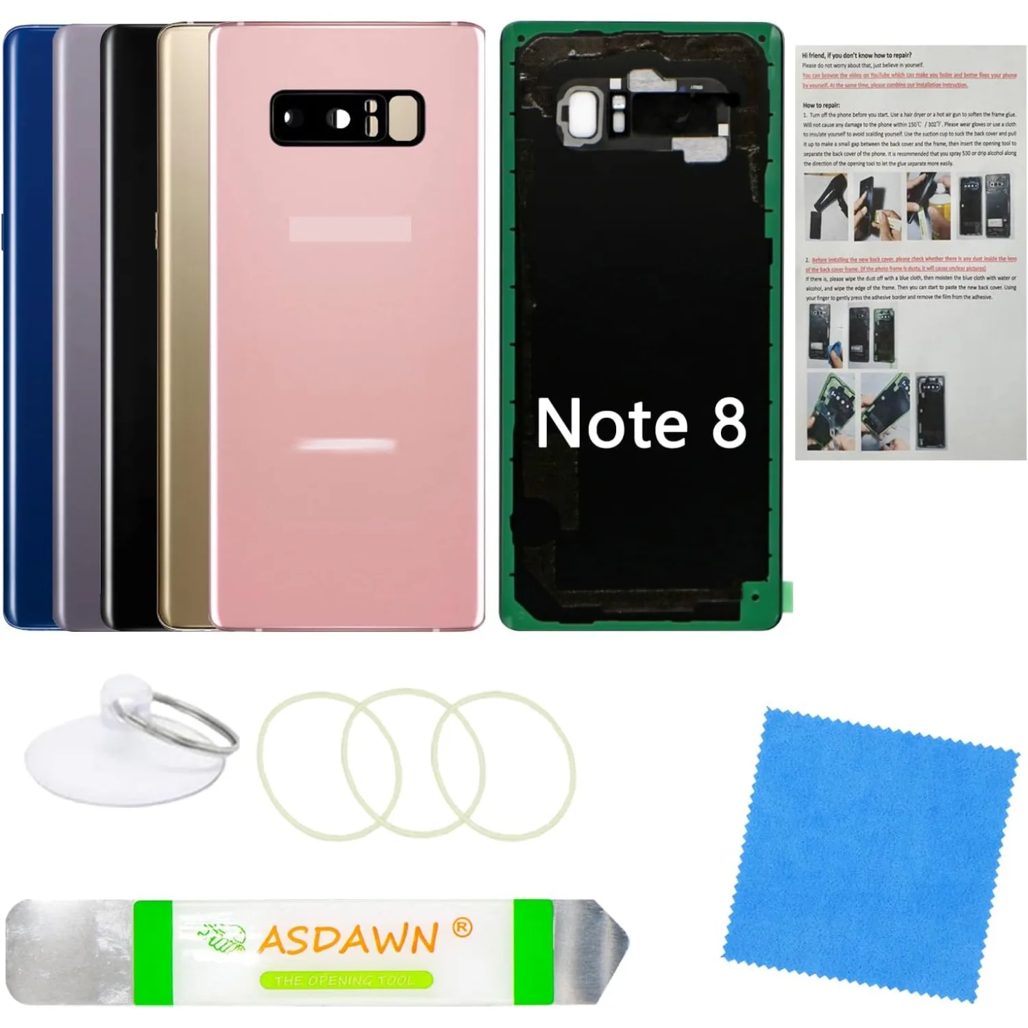 

Комплект для замены задней стеклянной крышки Galaxy Note 8 Orchid Grey с предварительно установленной линзой, ручным управлением, клеем и инструментами