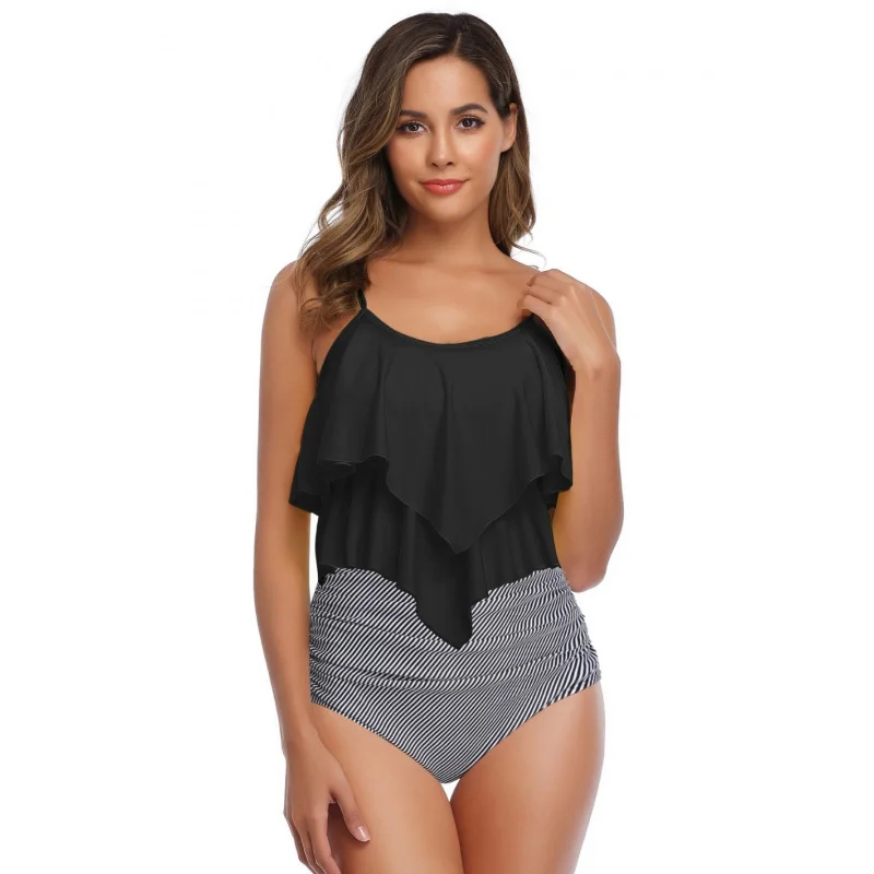 女性用ツーピース水着売れ筋タンキニルーズプラスサイズ水着休暇水着