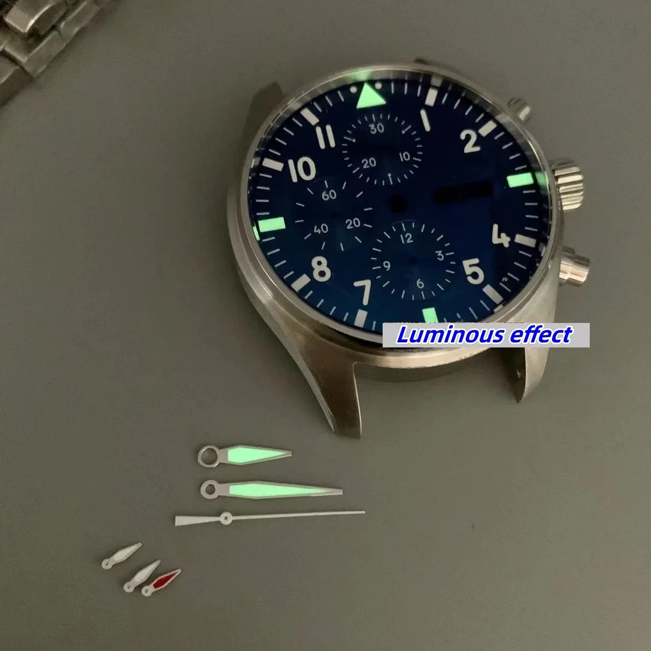 43mm Assemble Watch Case Set Green Luminous ZF Dial for ETA 7750 Movement Stainless Steel Strap Sapphire Watch Accessories