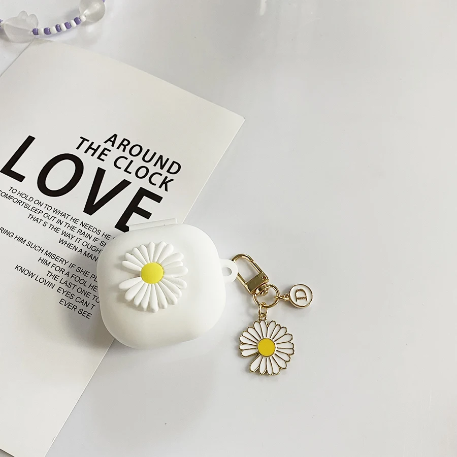 Funda de silicona con diseño de margaritas y flores para SHOKZ OPENFIT, cubierta bonita para auriculares con llavero