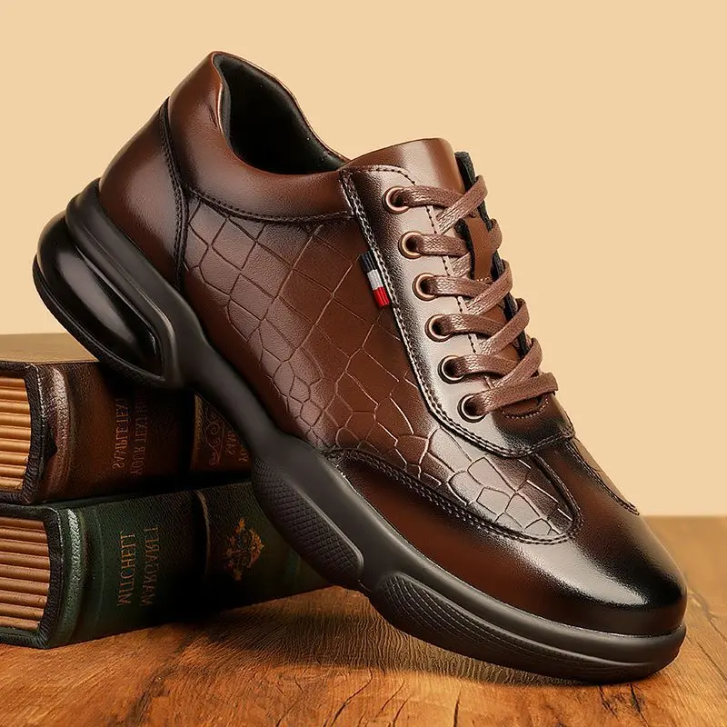 Leather Shoes Men Leisure Luxury Sneakers Walking Party Dating Business Formal Office Dress Elegant Brown Crocodile Pattern 2026