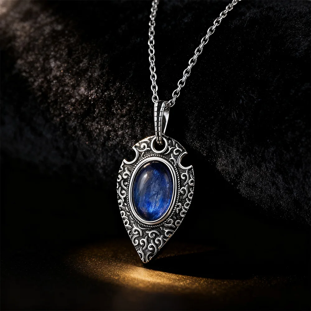 Retro Elegant Kyanite Necklace for Women Moonstone Labradorite Natural Gemstone Pendant Birthday Engagement Party Jewelry Gifts