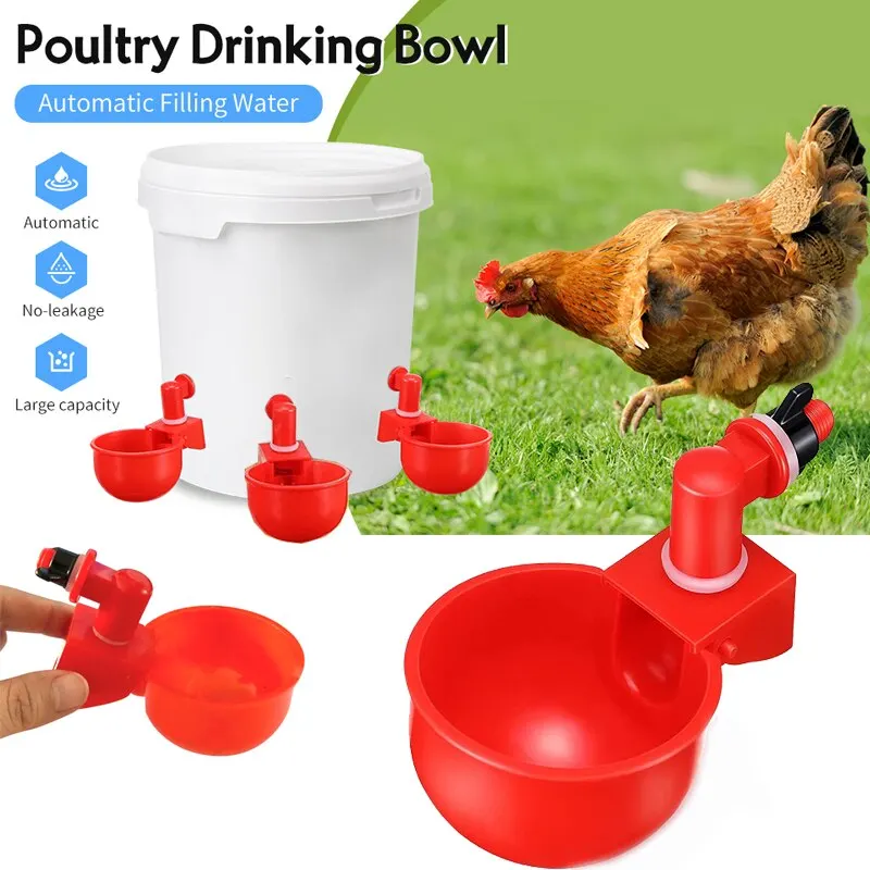 Automatic Chicken Water Cup Waterer Bowl Kit Farm Coop Poultry Waterer Drinking Water Feeder for Chicks Duck Goose Turkey Quail