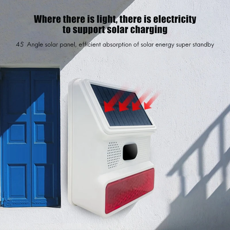 1 PCS 433MHZ Wireless Solar Powered Rechargeable Alarm Human Body Sensing Alarm White For Outdoor