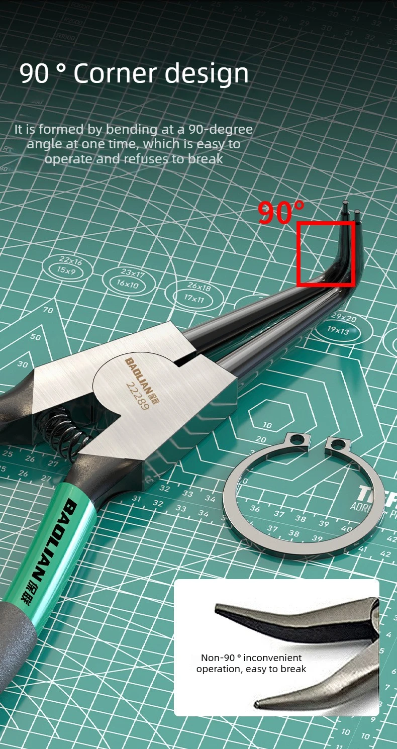 BAOLIAN 7'' Seegeringzangen-Set, Langschnabelzangen, gerade und gebogene Zangen, Innen- und Außenseegering-Entferner für Sicherungsringe – Detail 9