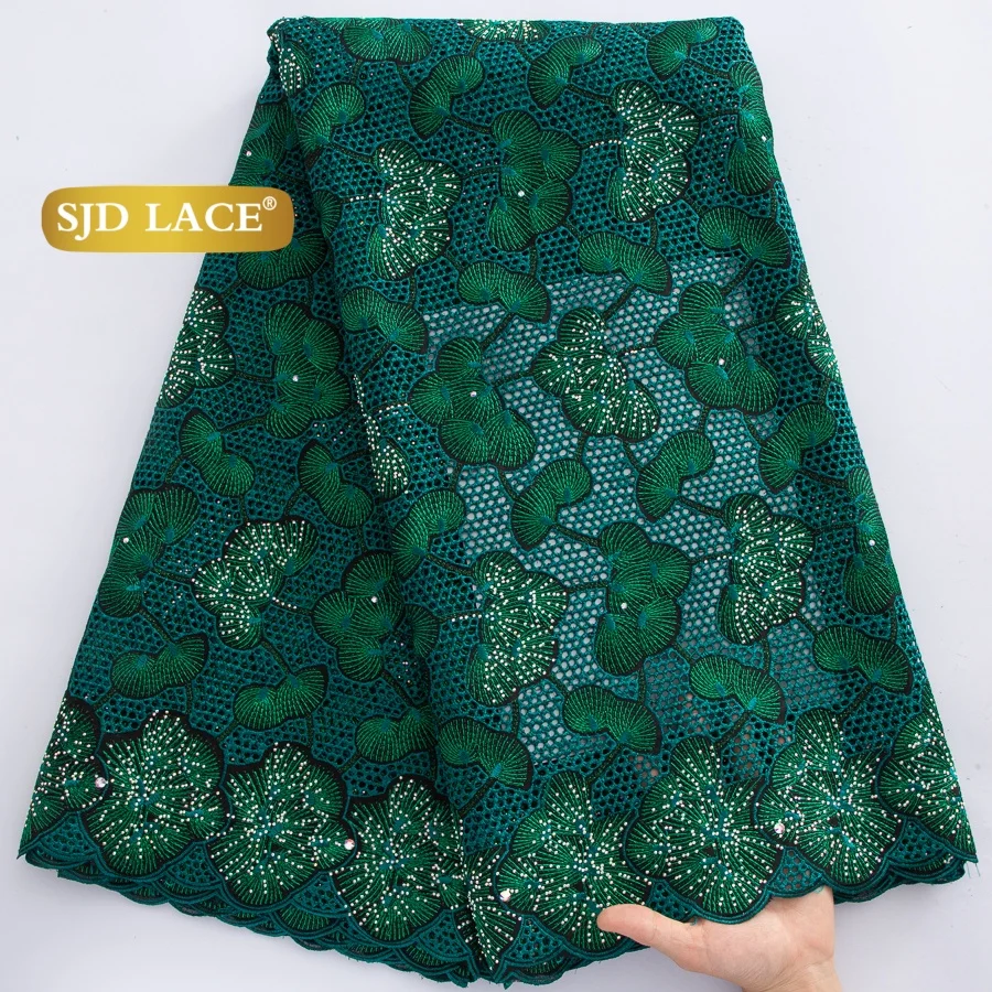 

SJD LACE Nigerian Cotton Lace Fabric 2026 High Quality African Swiss Voile Lace with Stones for Elegant Party Wedding Dress 4835