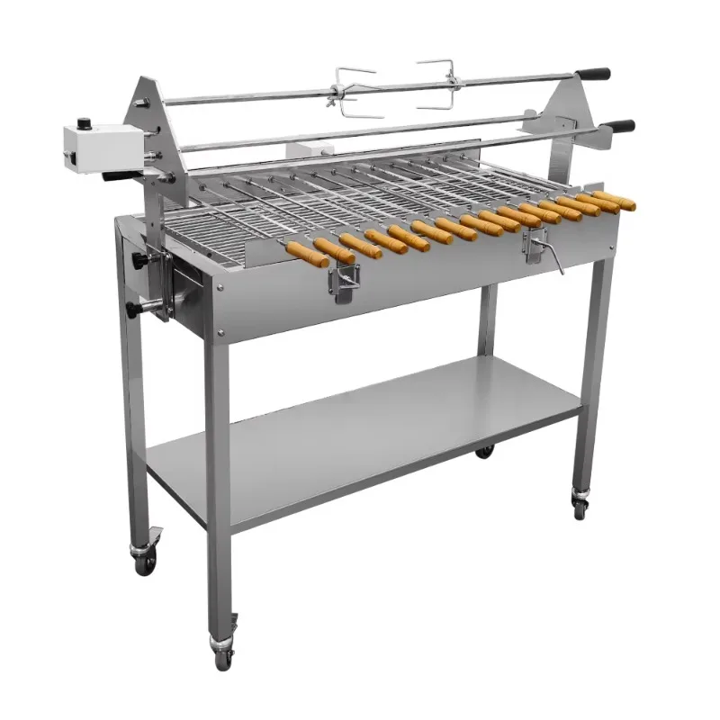 

Stainless steel modern adjustable height automatic rotating grill with 15 small and 3 large skewers for OEM/ODM service