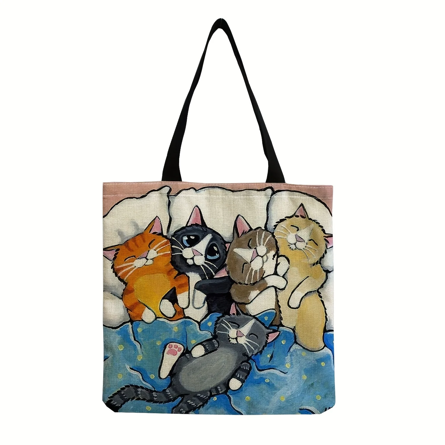 Cartoon Cat Pattern Shoulder Canvas Bag, All-Match Shopping Storage Bag, Women\'s All-Match Daily Bag