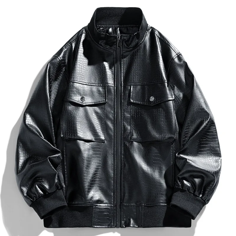 

Мужские куртки из искусственной кожи, весна-осень, воротник-стойка, молния, сращенные большие карманы, дизайн мужской одежды, свободные пальто больших размеров в стиле ретро для поездок на работу