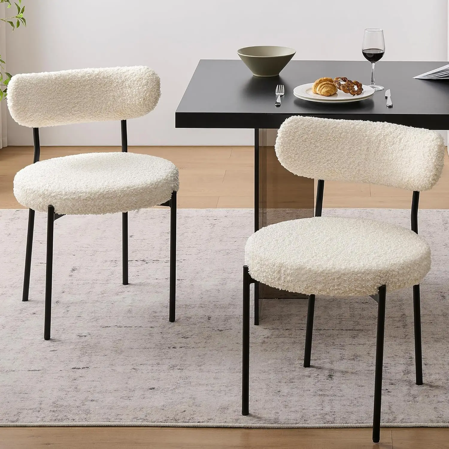 

Dining Chairs Set of 2 - Modern Black and White Kitchen & Dining Room Chairs - Comfortable Upholstered Dining Chair Set