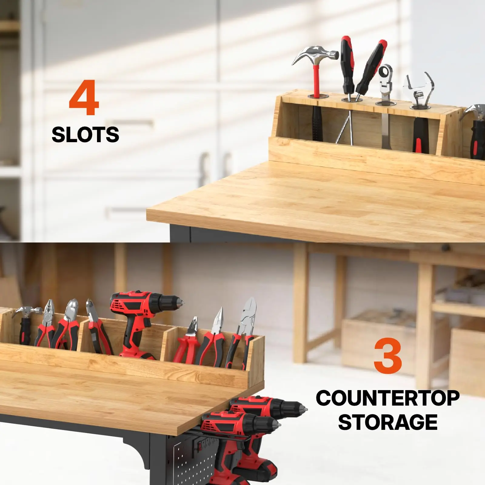 Workbench Adjustable Height Heavy Duty Work Bench with Storage, 2200 LBS Load Capacity Work Table, Pegboard, Built-in