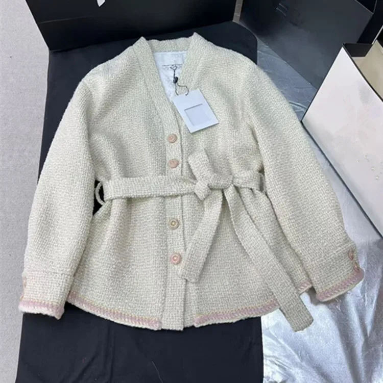 Customization European women's fashion 2026 spring new styles Long-sleeved V-neck single-button tweed coat Wide-leg pants set
