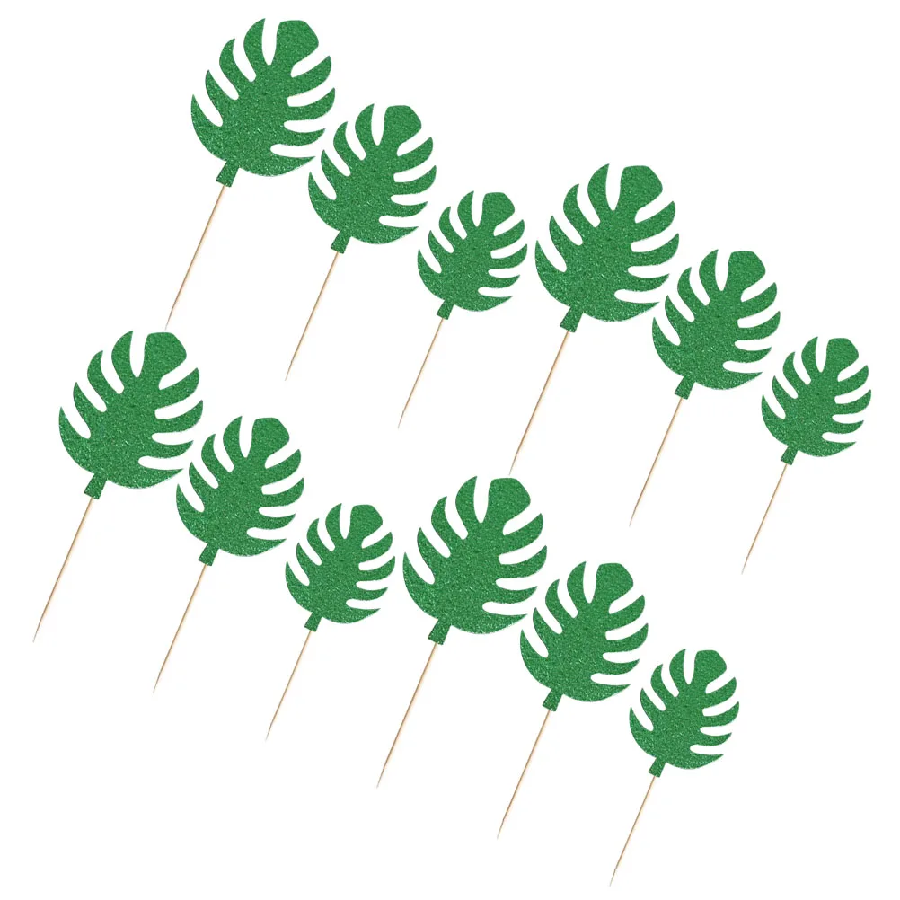 

30 Pcs Cake Decoration Flag Monstera Leaf Picks for Hawaii Party Cupcake Dessert Topper Cake Banner Decor Party Supplies