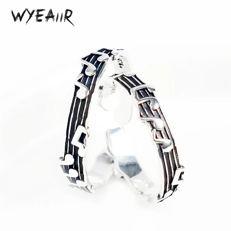 

WYEAIIR стерлингового серебра 925 пробы, подарок для пары, персонал, музыкальные ноты, открывающееся кольцо изменяемого размера для женщин, ювелирные изделия