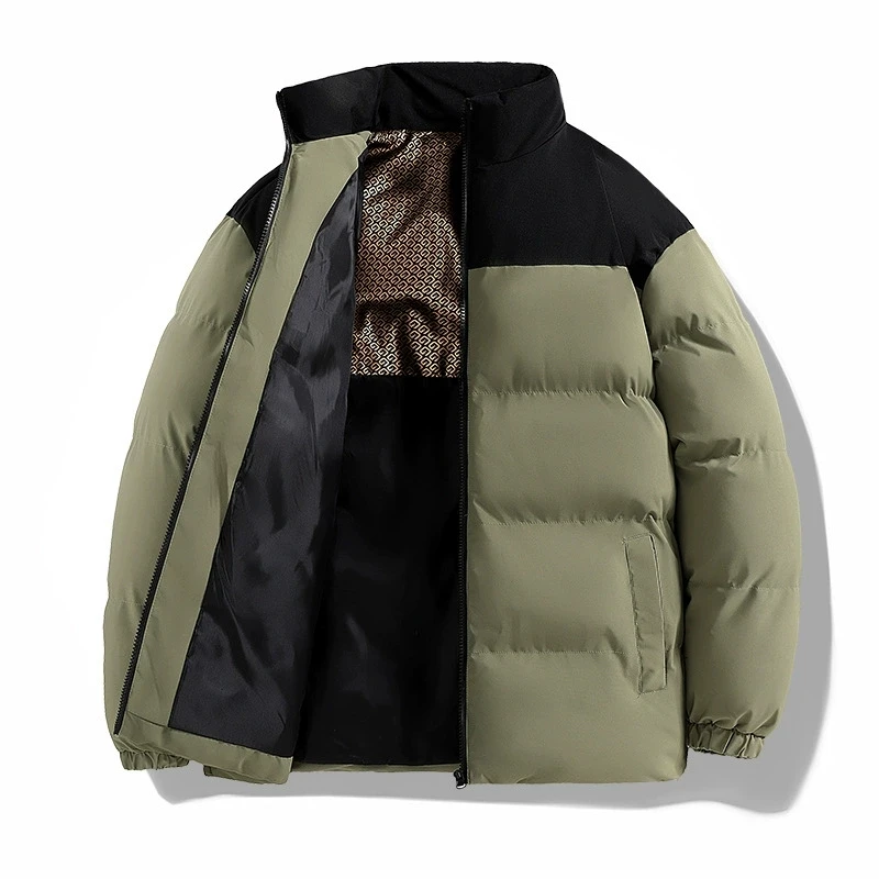 

Men Outdoor Windbreak Thicken Warm Parkas Contrast Patchwork Stand Collar Winter Jacket Casual High Quality Down Cotton Coat