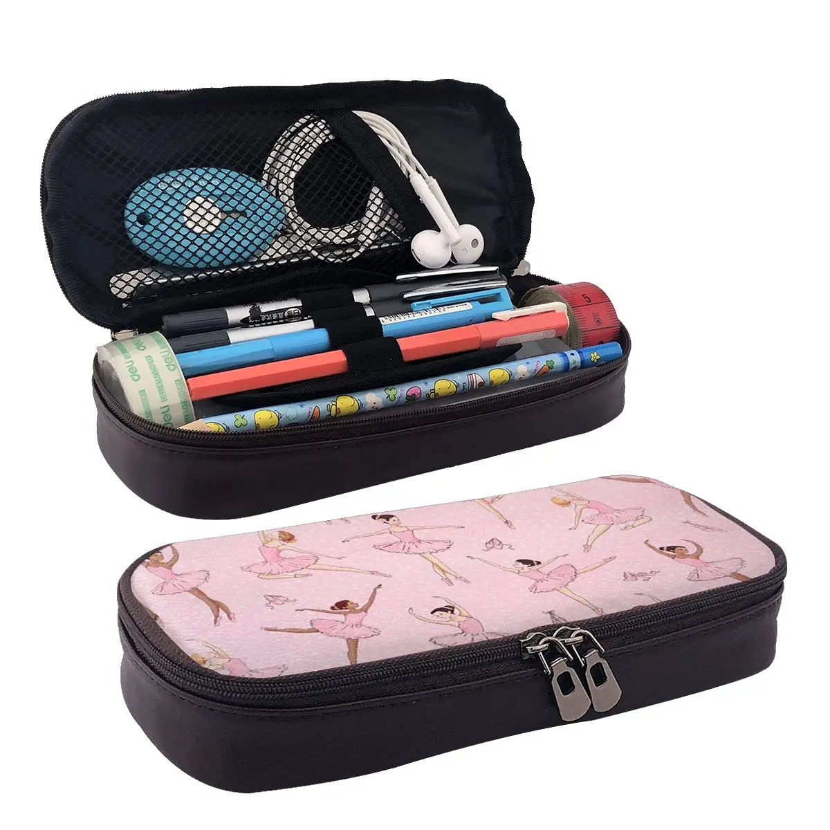 Ballet Dance Makes Me Free Ballerina Dancer Leather Pencil Case for Studen School Pen Box Pencil Bag Stationery Supplies
