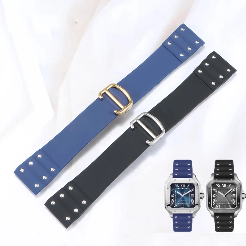 For Cartier Santos strap Silicone bracelet High quality Rubber watchband for Waterproof rubber band 21mm black blue wristband