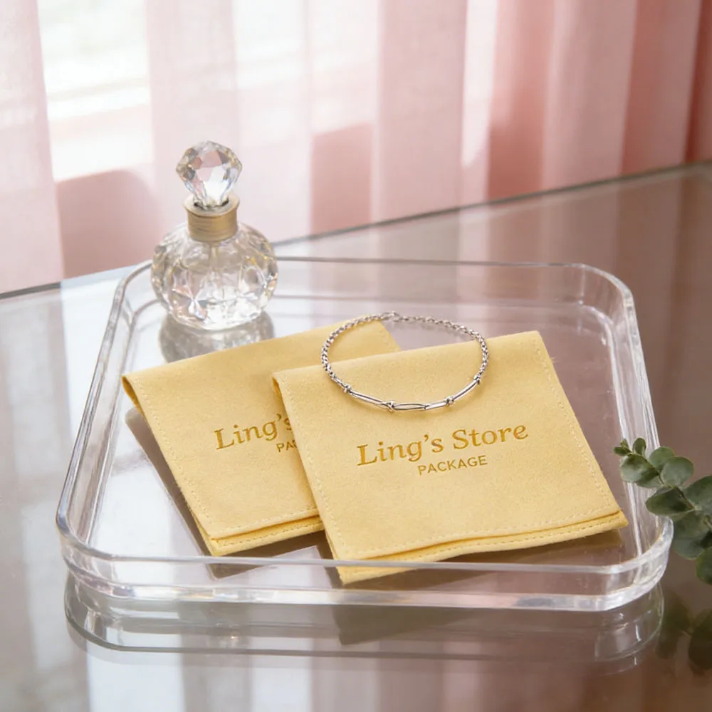 

100Pcs Creamy Custom Logo Microfiber Jewelry Gift Bag Personalized Envelope Pouch Ring Earring Bracelet Organizer Wedding Favors