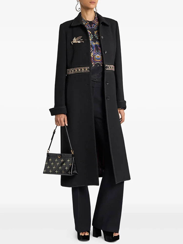 

HIGH STREET Newest 2025 Fall Winter Fashion Designer Coat Women's Diamonds Beaded Badges Wool Cashmere Overcoat