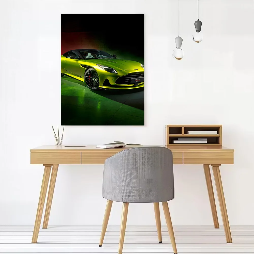 Lime Green Supercar Martin Sports Car Poster Canvas Wall Art Custom Photo Print Modern Painting for Fans Man's Room Decoration