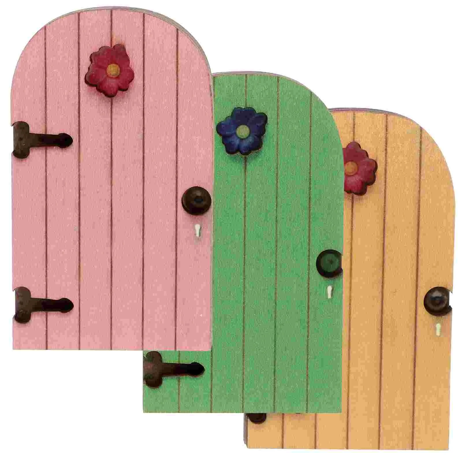 

3 Pcs Decorating Fairy Gate Door Miniature Adorn for Wall Ornaments Wood Adornment