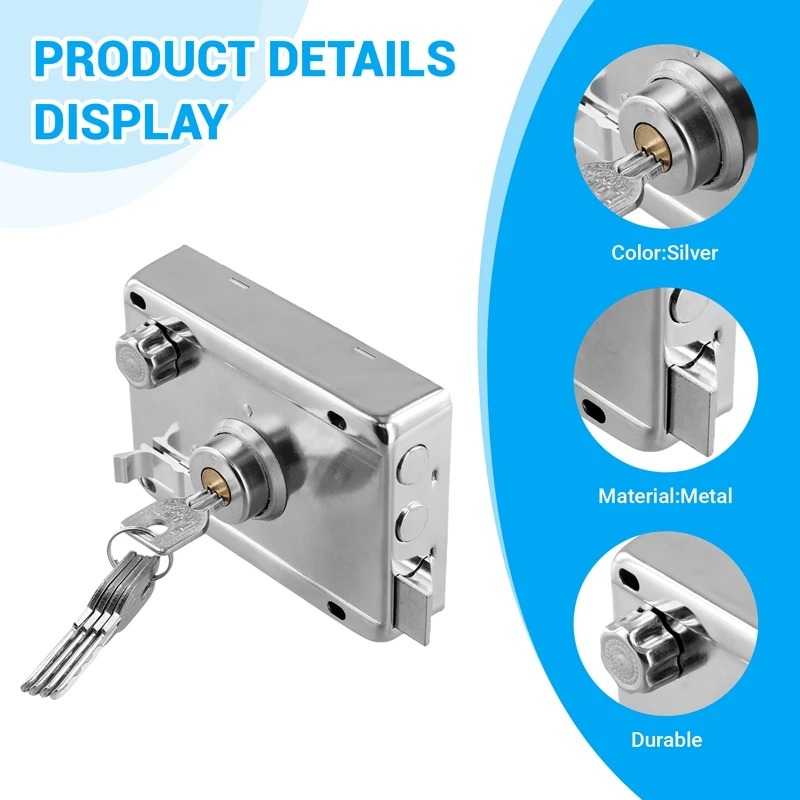Exterior Door Locks Security Anti-Theft Lock Multiple Insurance Lock Wood Gate Lock Hardware Indoor Dormitory