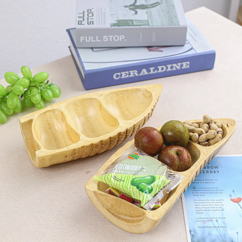 Japanese-Style Root Carving Bamboo Fruit Plate for Household Snacks Dried Fruit Living Room Refreshment Decorative Carved Root T