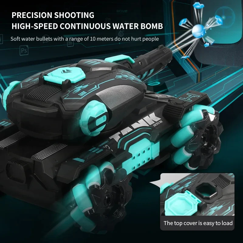 2.4G RC Tank 4WD Remote Control Car Tank Water Bomb Shooting Tank Gesture Sensing Electric Armored Boy Toys For Kids Gifts