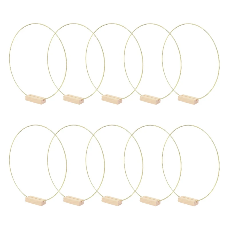 10 Packs 10 Inch Metal Floral Hoop Centerpiece With 10 Packs Wood Place Card Holders, Gold Hoop Centerpieces For Table Durable