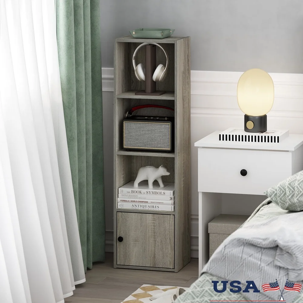 

4-Tier Bookcase Storage Cabinet with Open Shelves Contemporary Design Durable Composite Wood Home Office Organization