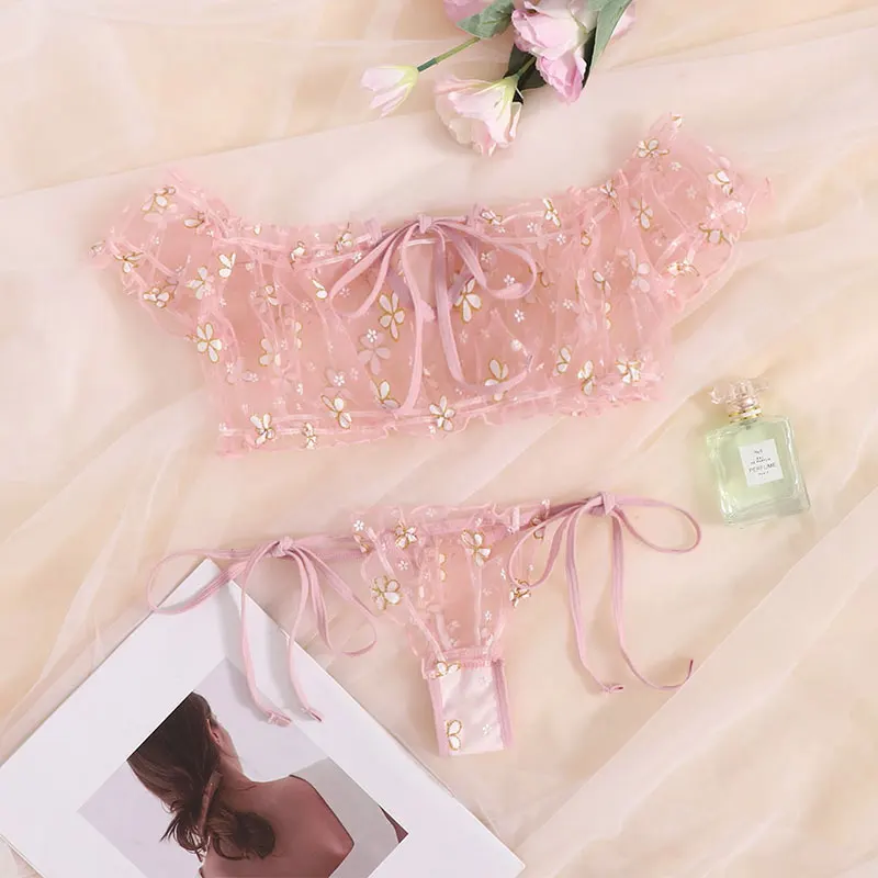 

Прозрачное дротящееся сексуальное женское нижнее белье, кружевной комплект нижнего белья без косточек с открытыми плечами, бюстгальтер без косточек + стринги, пляжная одежда