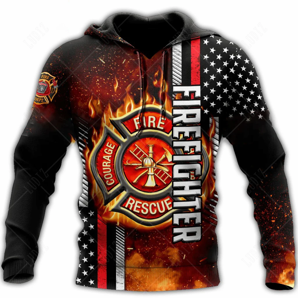 Firefighter Hoodies Men's Hoodie 3D Print Tops Autumn Long Sleeved Streetwear Designer Hooded Hoodie For Men Clothing