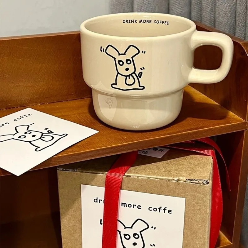 

Минималистичная милая нишевая кружка с мультяшной собакой и высоким внешним видом, практичные кофейные чашки, керамическая чашка для молока, пара чашек, подарочная коробка, набор чашек