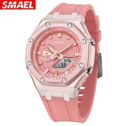 SMAEL 8088 Women Electronic  Watch Fashion Casual Pink Sport Silicone Strap Dual Display Wristwatch for Student Girl Clock Gift