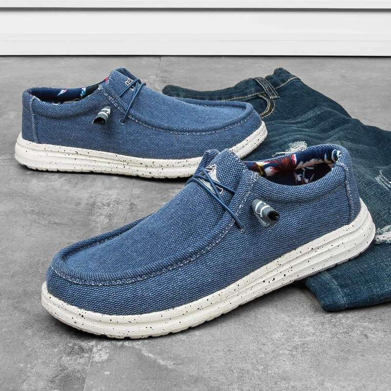 Men Canvas Slip on Driving Shoes Fashion Casual Plus Big Size 50 51 Breathable Lightweight Walking Soft Deck Footwear Blue
